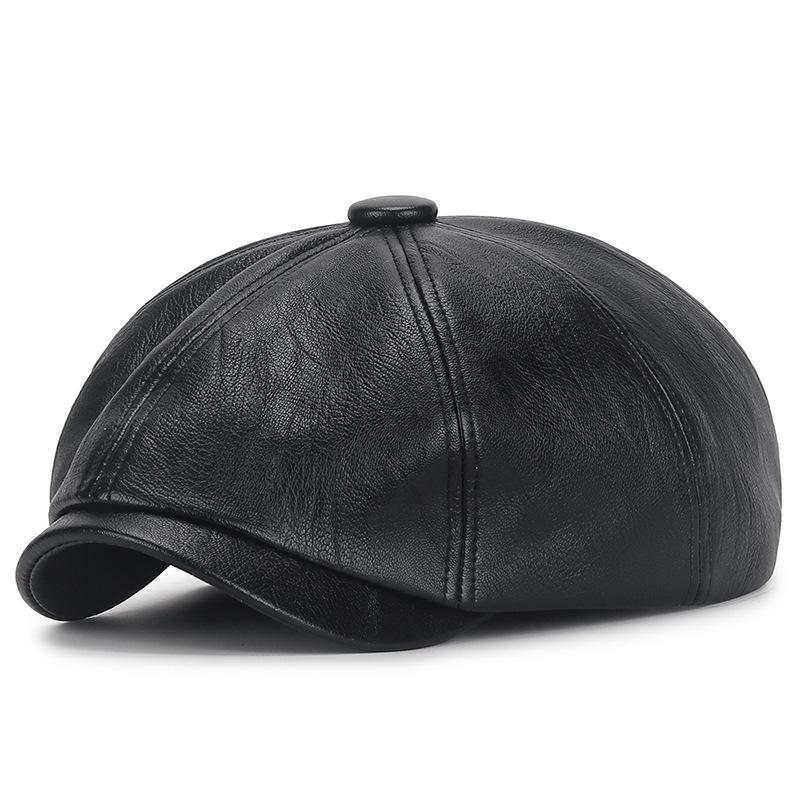 

Мужская и женская винтажная состаренная шляпа-берет из искусственной кожи в британском стиле, кепка с короткими полями, модная универсальная красивая шляпа-утконос в студенческом стиле one size чёрный