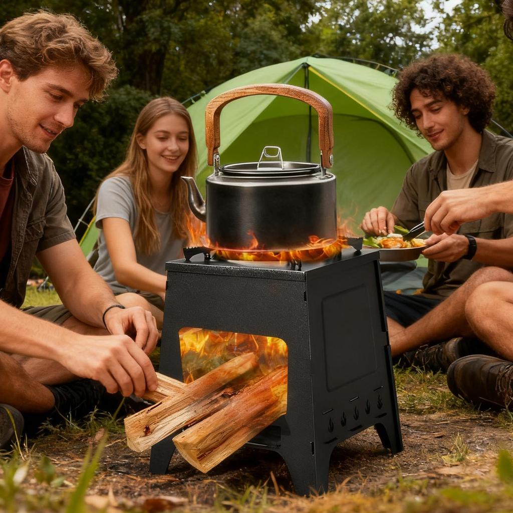 Small Wood Stove Detachable Windproof Burner Backpacking Stove for Outdoor Hiking Cooking Travel Field Picnic Backpacking