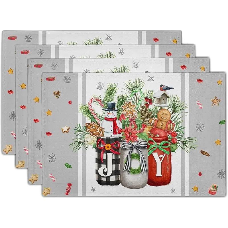 1PC Sunflower Placemats Linen Buffalo Check Plaid Autumn Leave Table Place Mat for Farmhouse Thanksgiving Kitchen Dining Decor