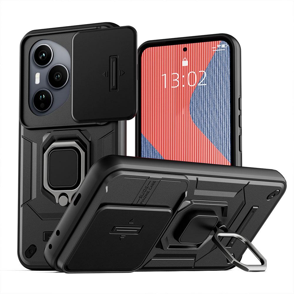 KEYSION Shockproof Armor Case for HONOR 400 Pro 5G Slide Camera Lens Protection Ring Stand Phone Cover for Huawei Honor 400 5G