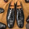 Square head leather shoes men's business casual cowhide men's shoes crocodile pattern