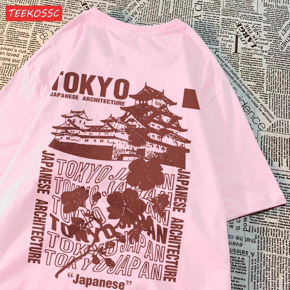 Trend Katoen Dames T-shirts Japanse Tokyo Sakura Print Streetwear Zacht Ademend Oversized Zomer Straat Dameskleding