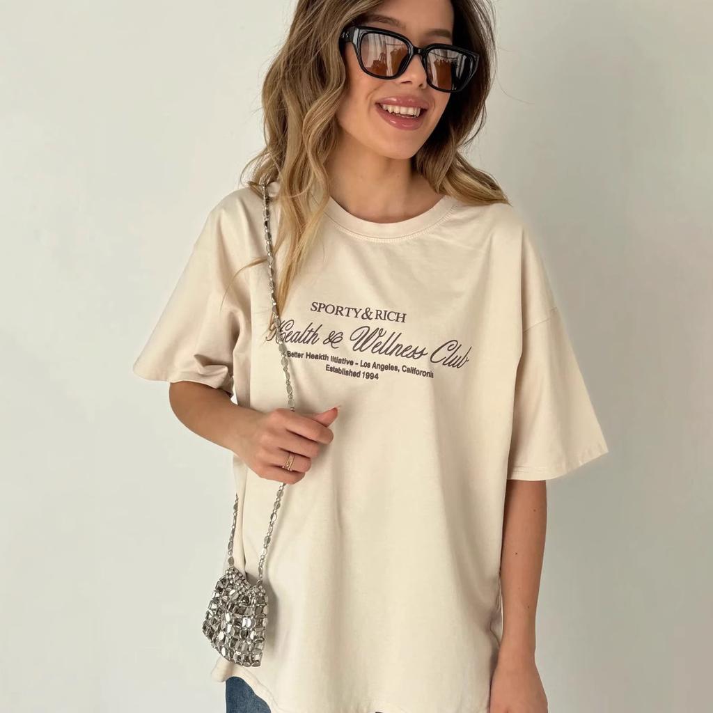 Summer pure cotton Casual oversized T Shirt Women's Streetwear Harajuku Large size letter print Short Sleeve T-shirts for Women white Y2k Tops