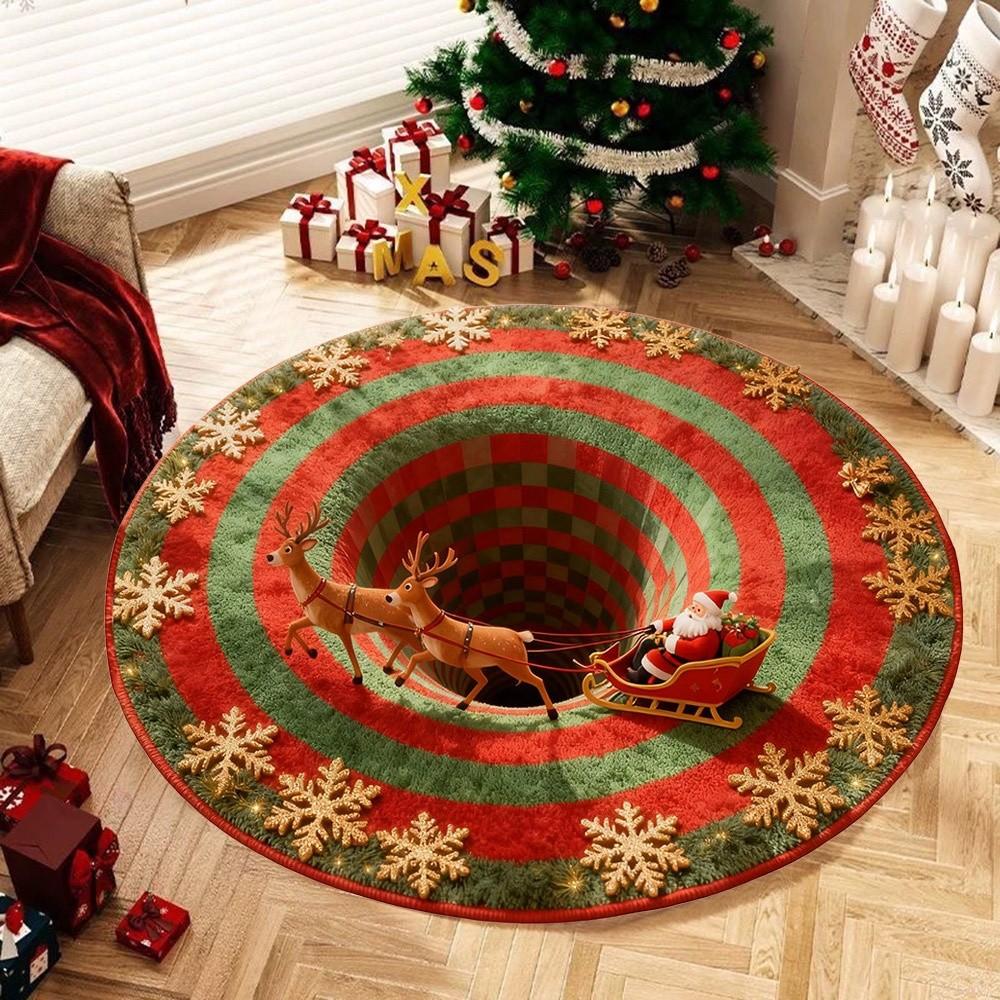 Imitation Cashmere Christmas Round Carpet 3D Special-shaped Santa Claus Floor Mat  Home Decor