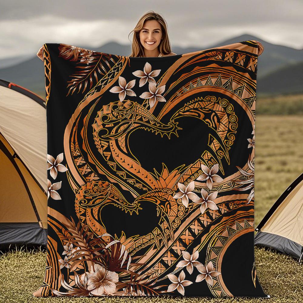 

Golden floral pattern Flannel printed blanket suitable for all seasons suitable for living room office sofa and travel 75x100cm