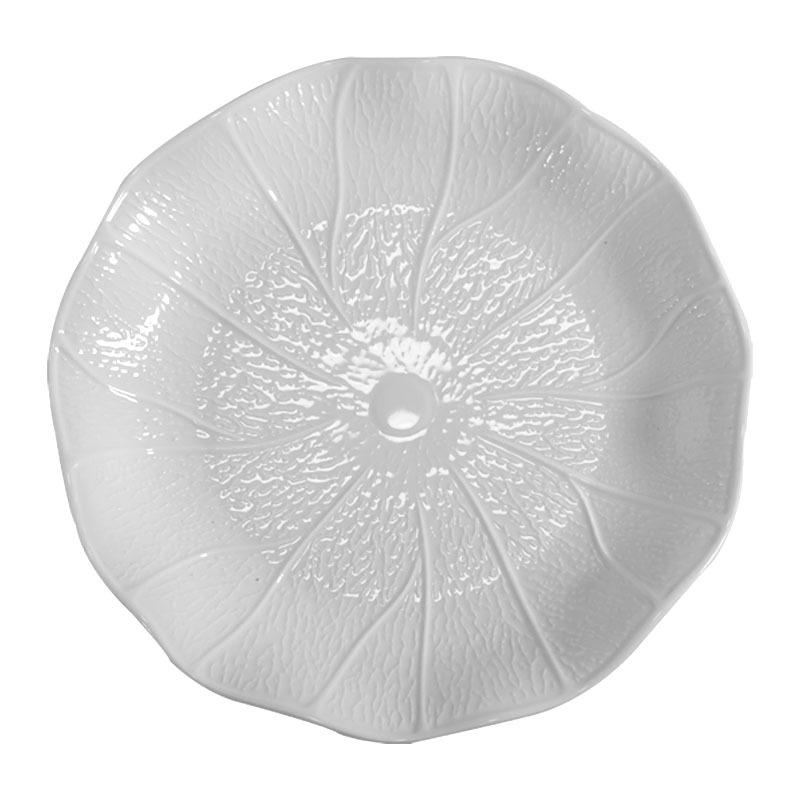 European Ceramic Lotus Leaf Dinner Plate White Embossed Western Steak Plate Home Breakfast Fruit Dessert Dish Ceramic Tableware