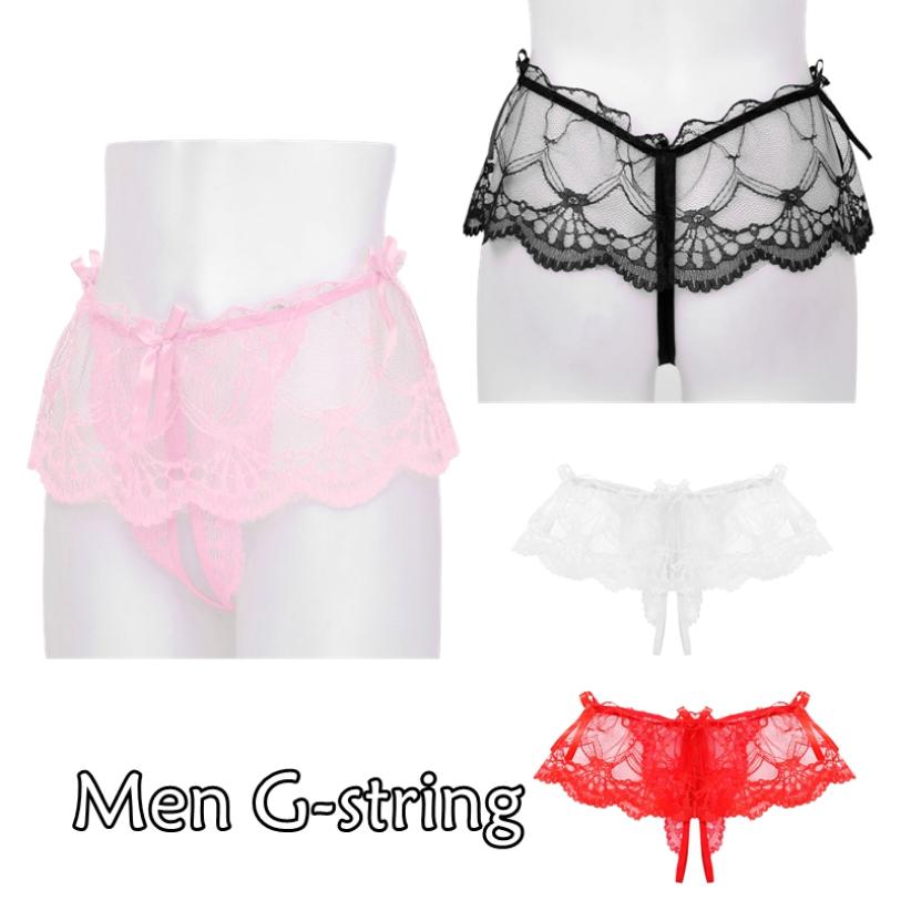 Mens Sexy Panties Bikini Briefs See-Through Lace Underwear Crotchless Underpants Sissy Thongs