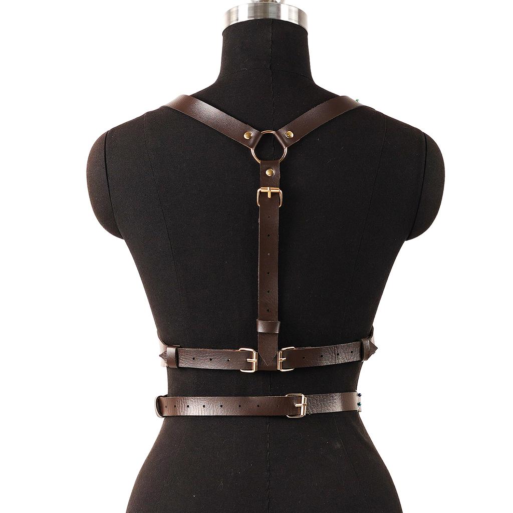 Fashion Women's Pentagram Belt PU Leather Punk Body Chain Slingback Black Costume