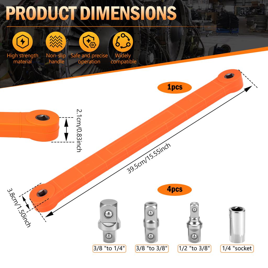 Offset Extension WrenchPro Offset Extension Wrench Extender Tool with 1/4" 3/8" 1/2" Square Drive Adapter Impact Socket Ratchet