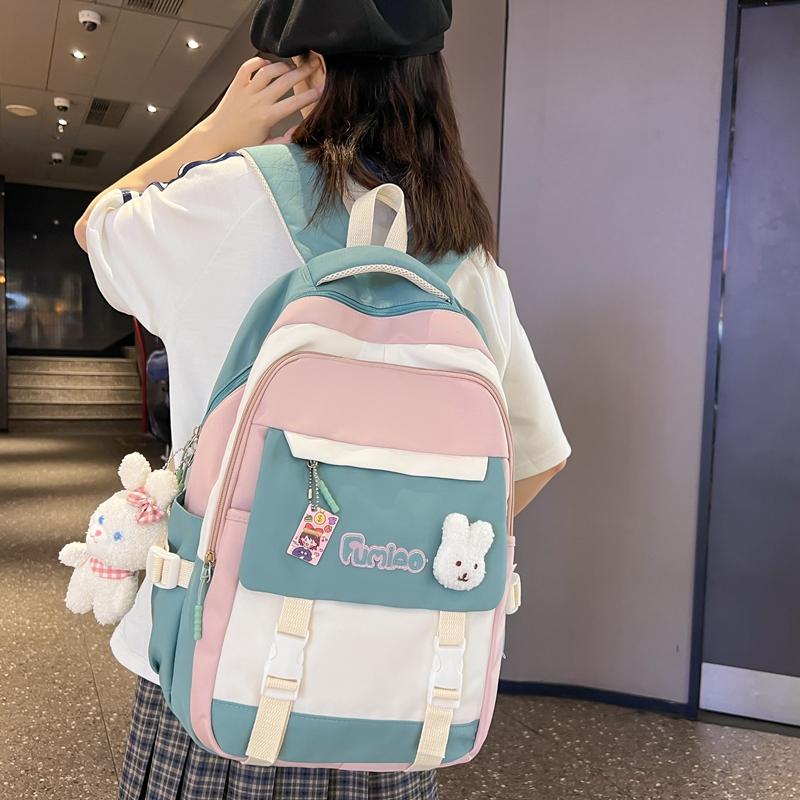 Schoolbag Junior High School Women's Large Capacity Backpack Color Contrast Backpack For High School Students
