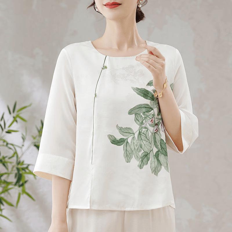 Yu Zhaolin New Chinese Style Printed Mesh Sleeve Top XL