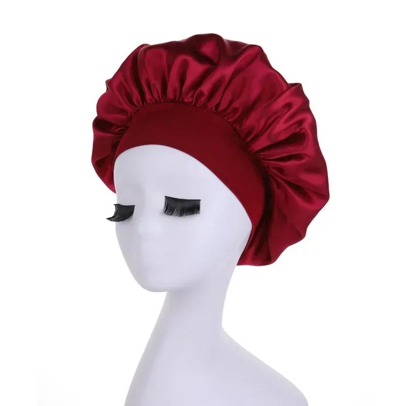 High Elastic Satin Solid Sleeping Hat Hair Care Bonnet Nightcap Multi-color Reusable Women Home Sleeping Cap Accessories