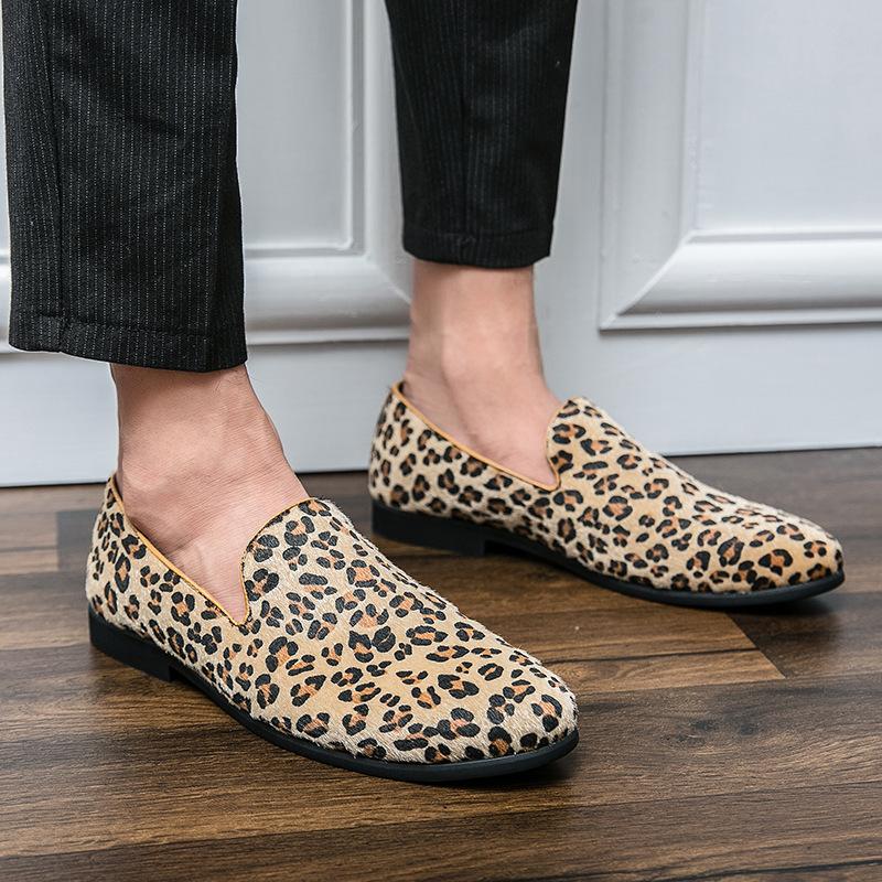 Pattern Large Size Fashion Foot Leather Shoes Style Leopard Print Loafers Fashion Lazy Shoes Men