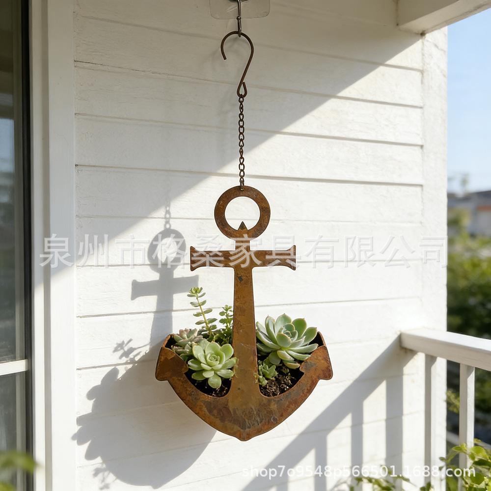 Metal Hanging Anchor Shaped Planter Iron Garden Decor Hanging Basket for Outdoor Patio Yard Hanging Plant Holder