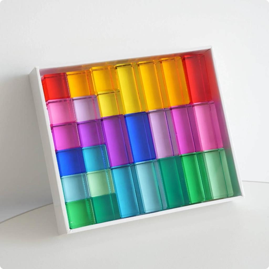 28 Pieces Rainbow Acrylic Blocks Clear Translucent Building Glossy Educational Toy