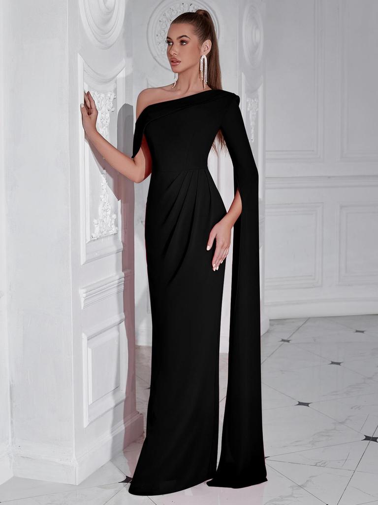Elegant One-Shoulder Floor-Length Cocktail Gown