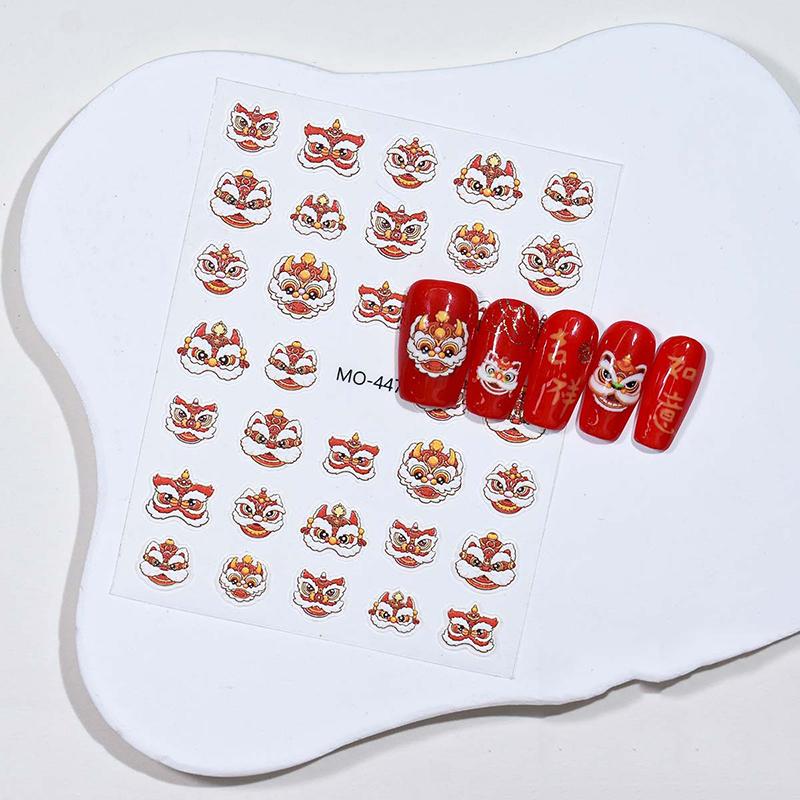 Chinese New Year 2025 Nail Stickers 5D Reliefs Cute Good Luck Lion Head Snake Baby Self Adhesive Nail Art Stickers Diy Decals