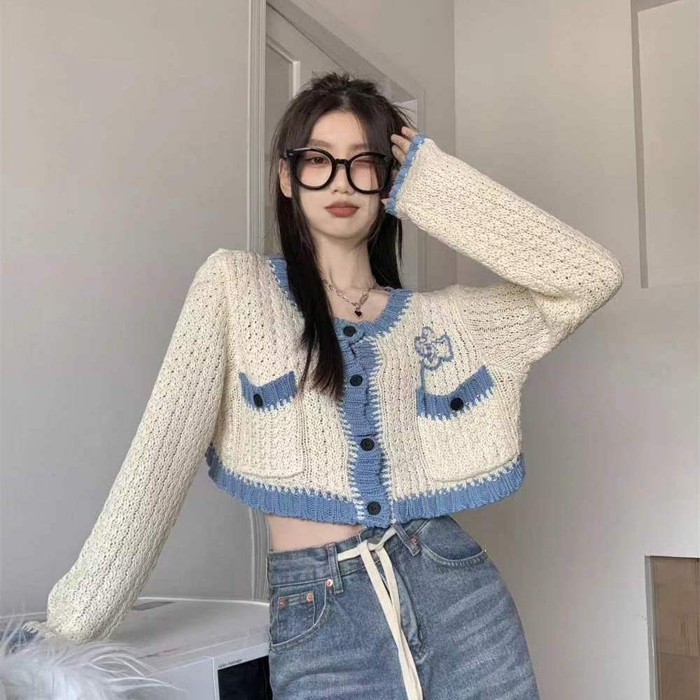 Autumn Top Women's Outer Cardigan Thin Hollow-out Loose Slim Long Sleeve Knitted Sweater