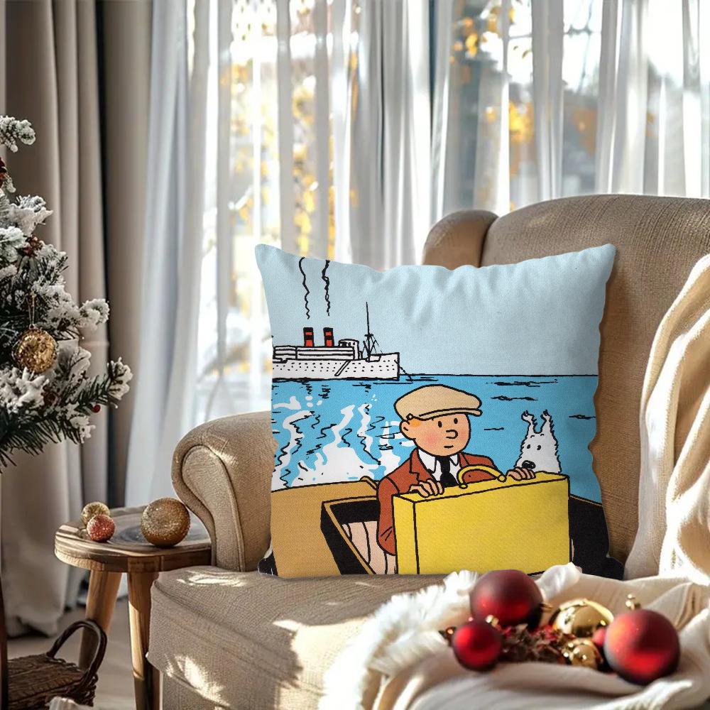 The Adventures of T-Tintin Animation Pillow Case Square Pillow Bedroom Sofa Leisure ComfortCar Living Room Home Decoration 40X40