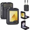 Compatible with Samsung Z Flip7/6 Leather Crossbody Strap Case, Z Flip5 Card Slot 3-Fold Cover.