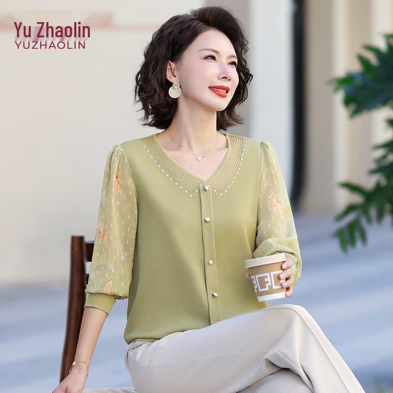 YUZHAOLIN 2026 Spring Middle-Aged Women s Loose Knit T-Shirt 5XL