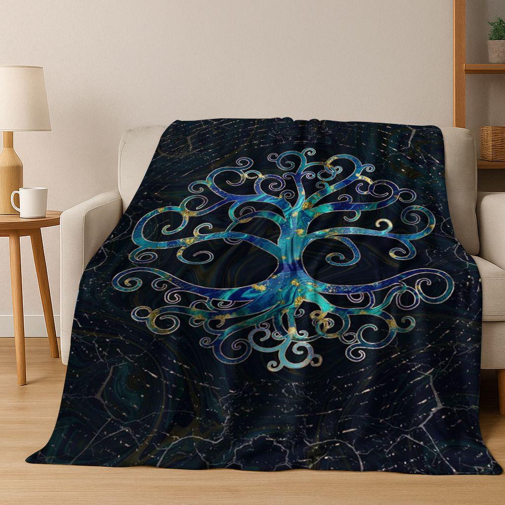 Nordic Dream Tree of Life Symbol Totem Yggdrasil Flannel Blanket,Cozy Soft Throw Blanket for Home Bedroom Bed Sofa Cover Gift