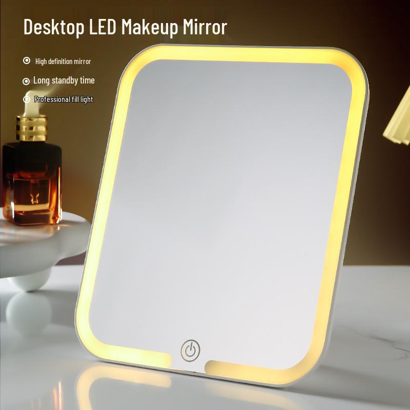 LED Lighted Makeup Mirror: Compact Desktop Vanity with Fill Light for Stylish Dorms