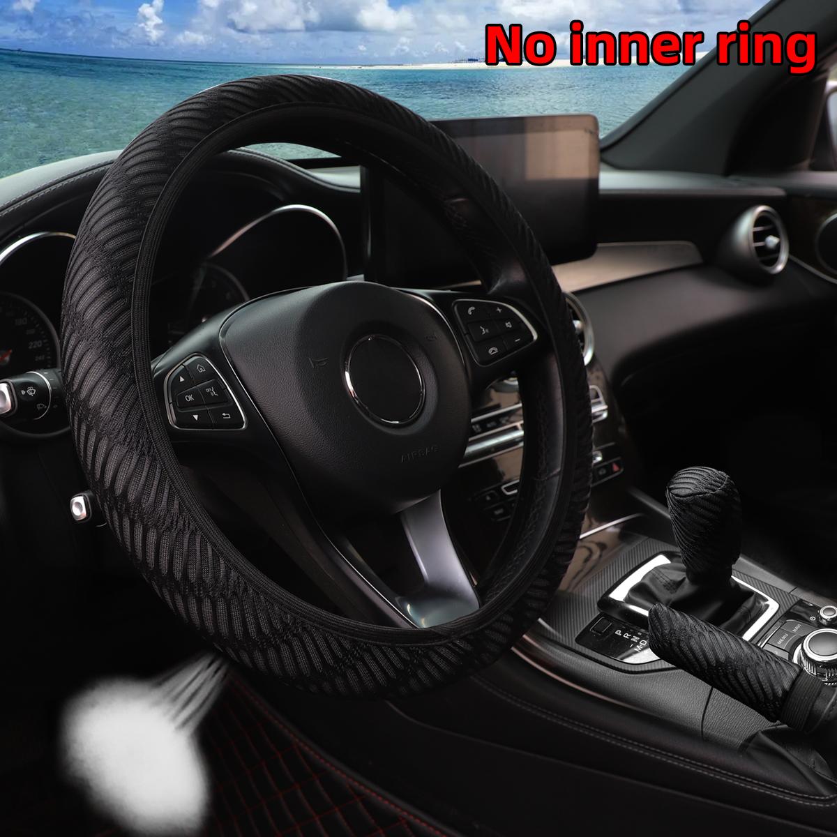 

3D grid fabric, breathable and comfortable. Car without inner ring. Steering wheel cover, handbrake cover, gear shift cover. чорний