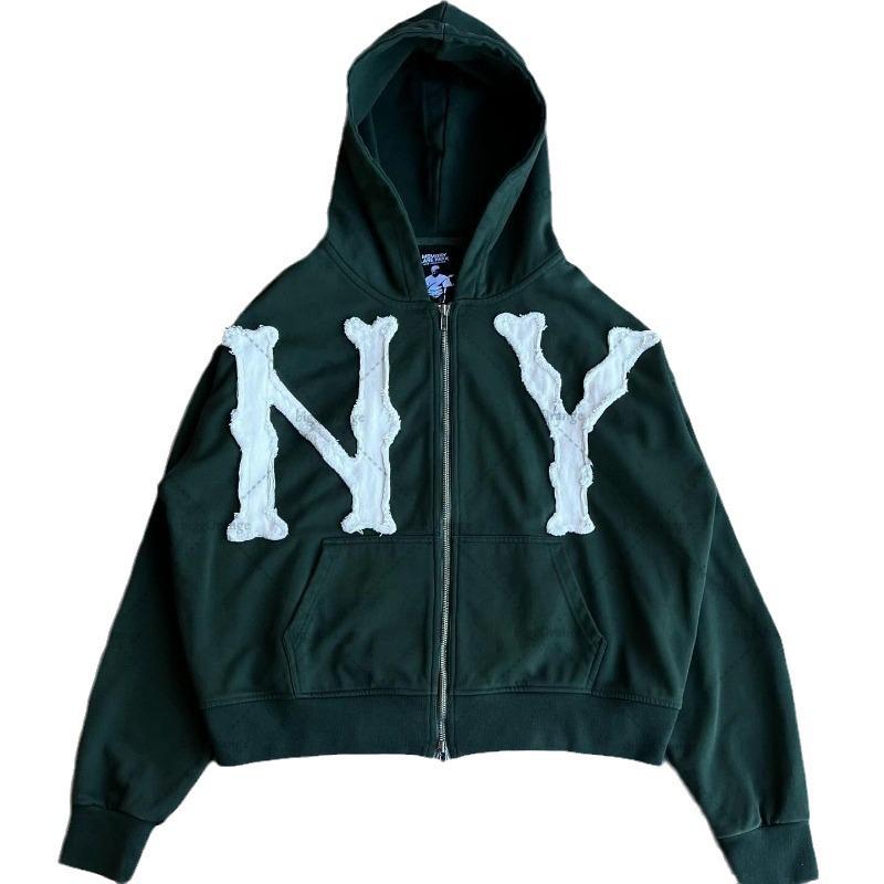 2024 Y2K Styl Vyšívaná Mikina na Zip - Unisex Evropský & Americký Top Bundy