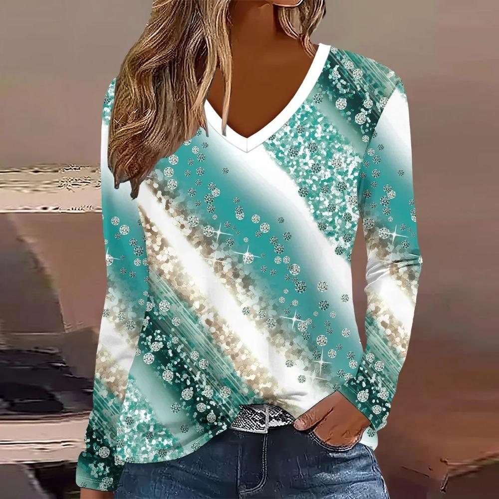 Women's autumn and winter fashion digital printed casual long sleeved T-shirt