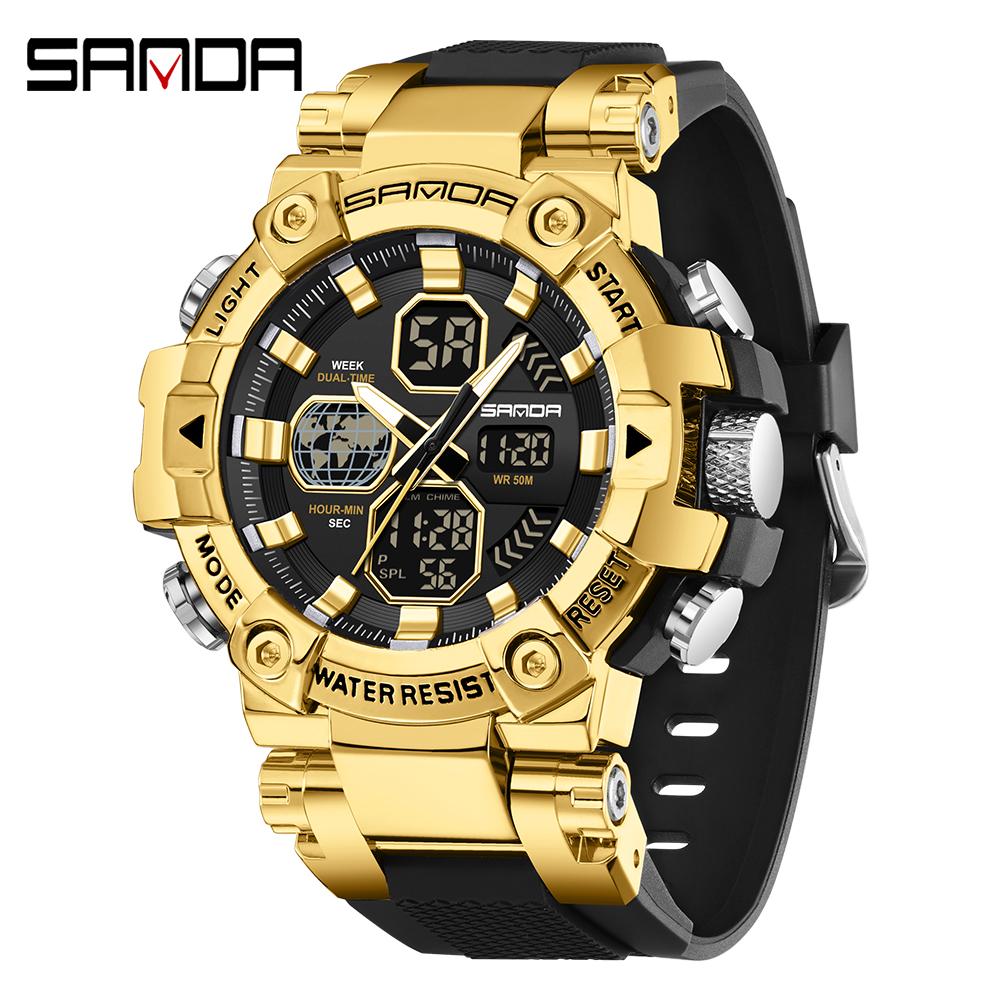 SANDA 3369 Luxury Fashion Men's Electronic Watch Sport Multi Functional Waterproof Night Light Men's Electronic Watch