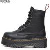 Top Layer Thick-soled Locomotive Boots Women's Side Zipper, Lychee Pattern Short Boots, Leather Loose