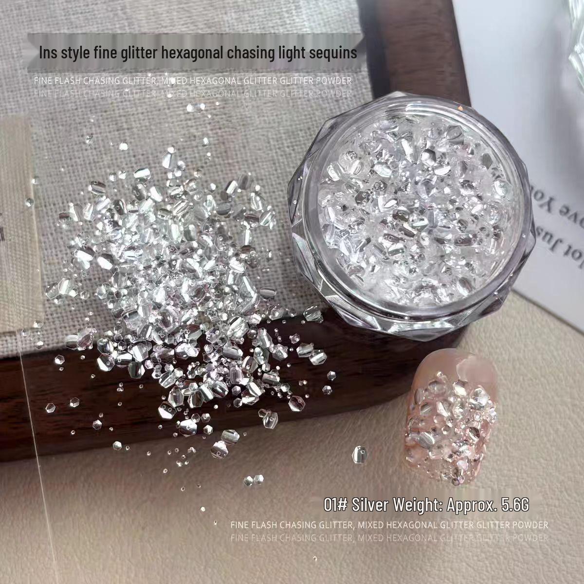 

Hexagonal Silver Phantom Glitter: Mixed Nail Art Decoration Accessories. серебряный