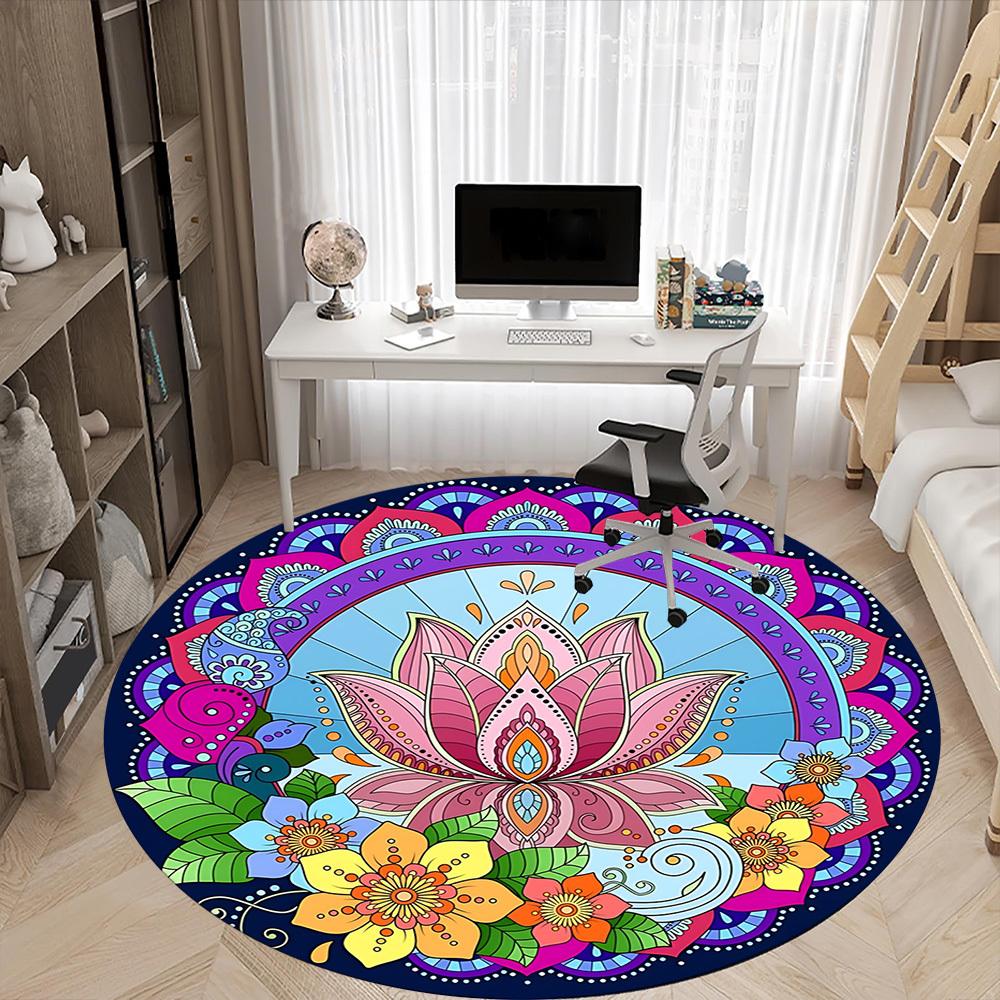 1pc Lotus Mandala Chair Carpet for Office Non-Slip, Lightweight, Machine Washable Rug for Office, Room - Holiday Decoryy251016001