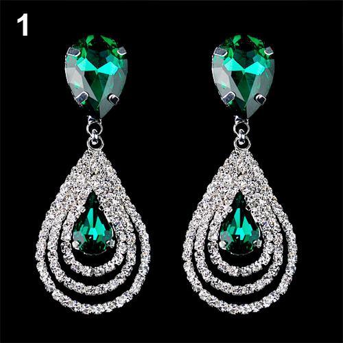 Lady Girl Elegant Teardrop Dangle Drop Ear Studs Rhinestone Earrings Cocktail AVE