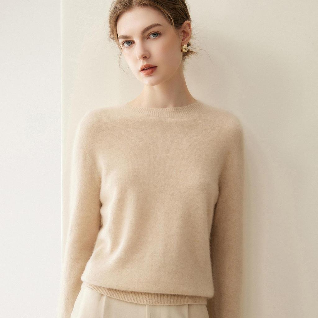 Women's Pure Cashmere Round Neck Sweater: Autumn/Winter Loose Solid Color Knitwear