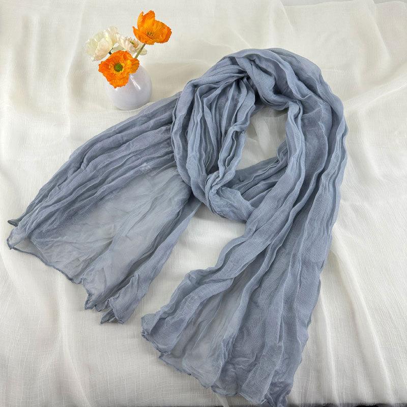Solid Color Wrinkled Cotton and Linen Winter Warm Scarf