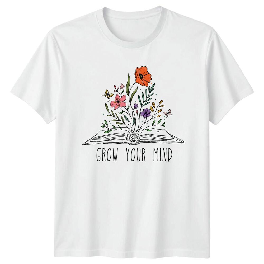 Grow Your Mind Floral Book Nature Lovers Graphic TShirt S
