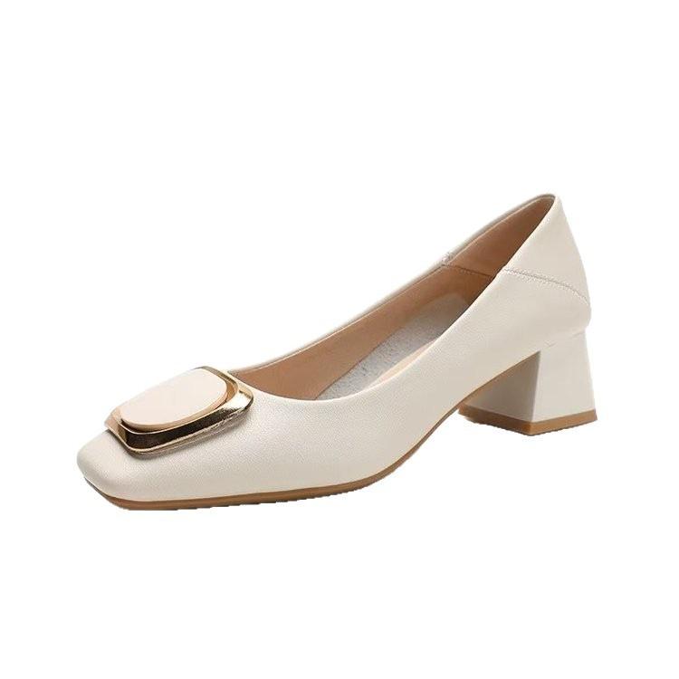 Pelle morbida piccolo vento profumato testa quadrata bocca bassa tacco alto sottile tacco spesso scarpe singole nuovo autunno tacco medio temperamento