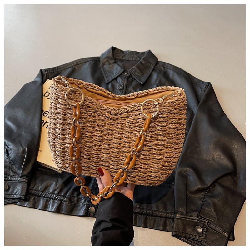 Seaside Woven Acrylic Portable Small Square Bag, New Hard-shaped Straw Woven Mobile Phone Bag, Holiday Messenger Bag