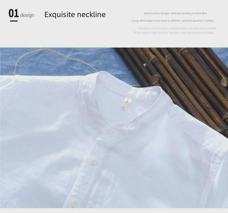 Men's Retro Japanese Linen White Lapel Short Sleeve Shirt