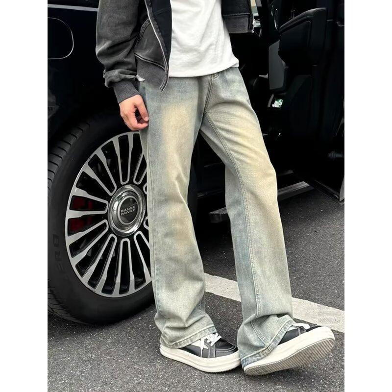 Men'S Retro Washed Vintage Wide Leg Jeans, Men'S Loose Straight Leg Casual Versatile Vibe Hanging Long Pants