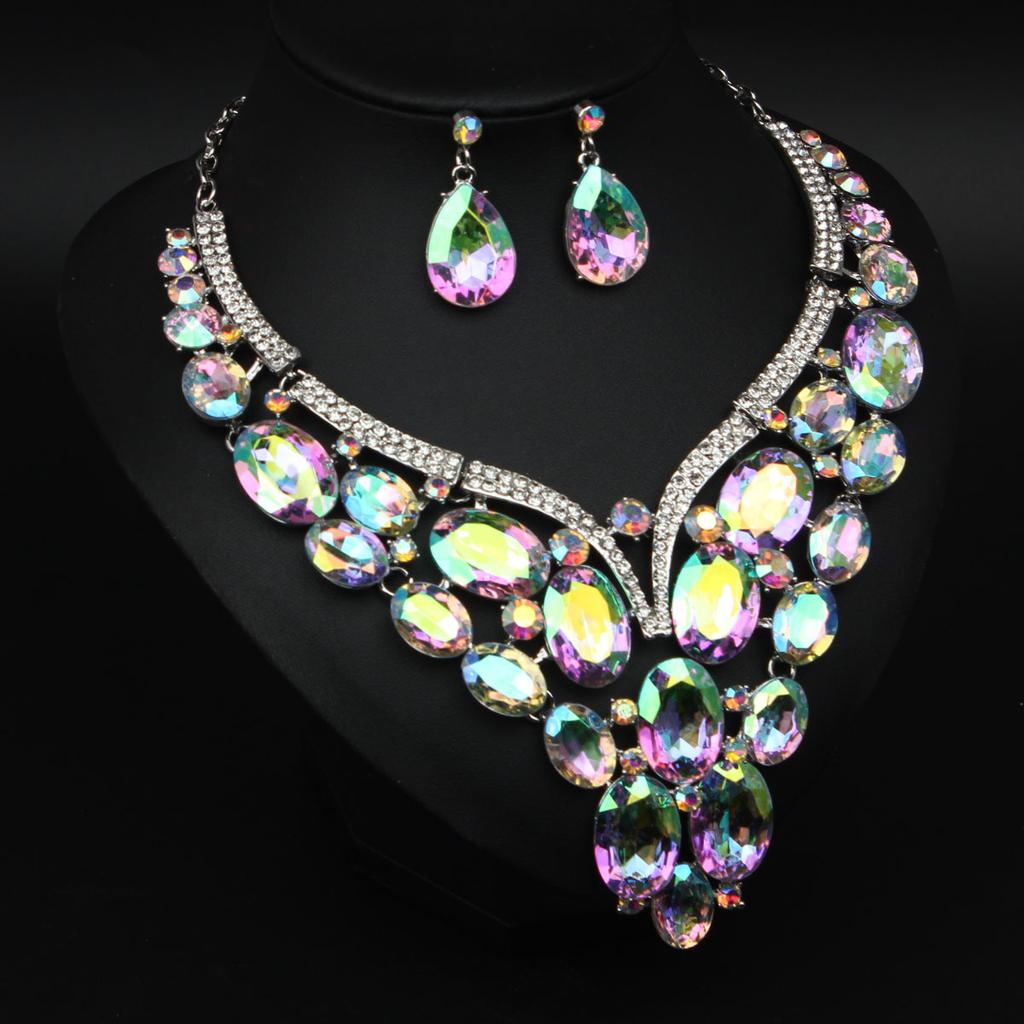 Exaggerated Crystal Necklace Earring for Women Jewelry Wedding Accessories