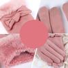 Woman Winter Gloves Windproof Gloves Hand Wear Lovely Bowknot Thick Warm Wind Proof Suede Fabric Telefingers Gloves