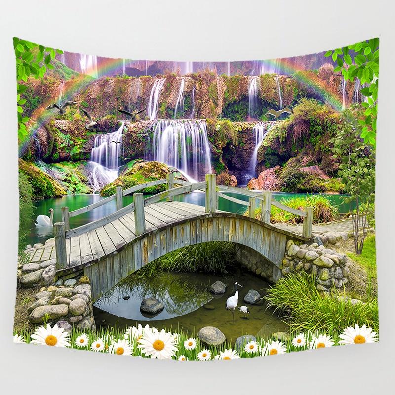 VIKAMA Landscape Waterfall Tapestry Bedroom Living Room Dormitory Decoration Washable Wall Tapestry Home Decoration