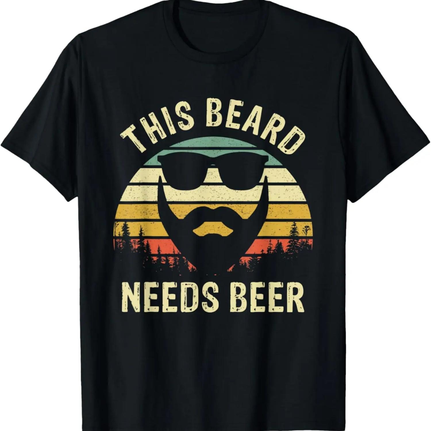 Vintage Dad Husband This Beard Needs Beer Fathers Day Gift T-Shirt S