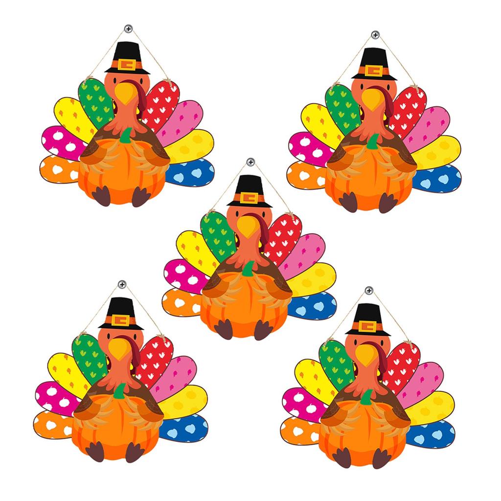5x Thanksgiving Turkey Door Sign Fall Door Hanger Front Door Harvest Door Hanging Sign Plaque for Wall Tree Housewarming Home