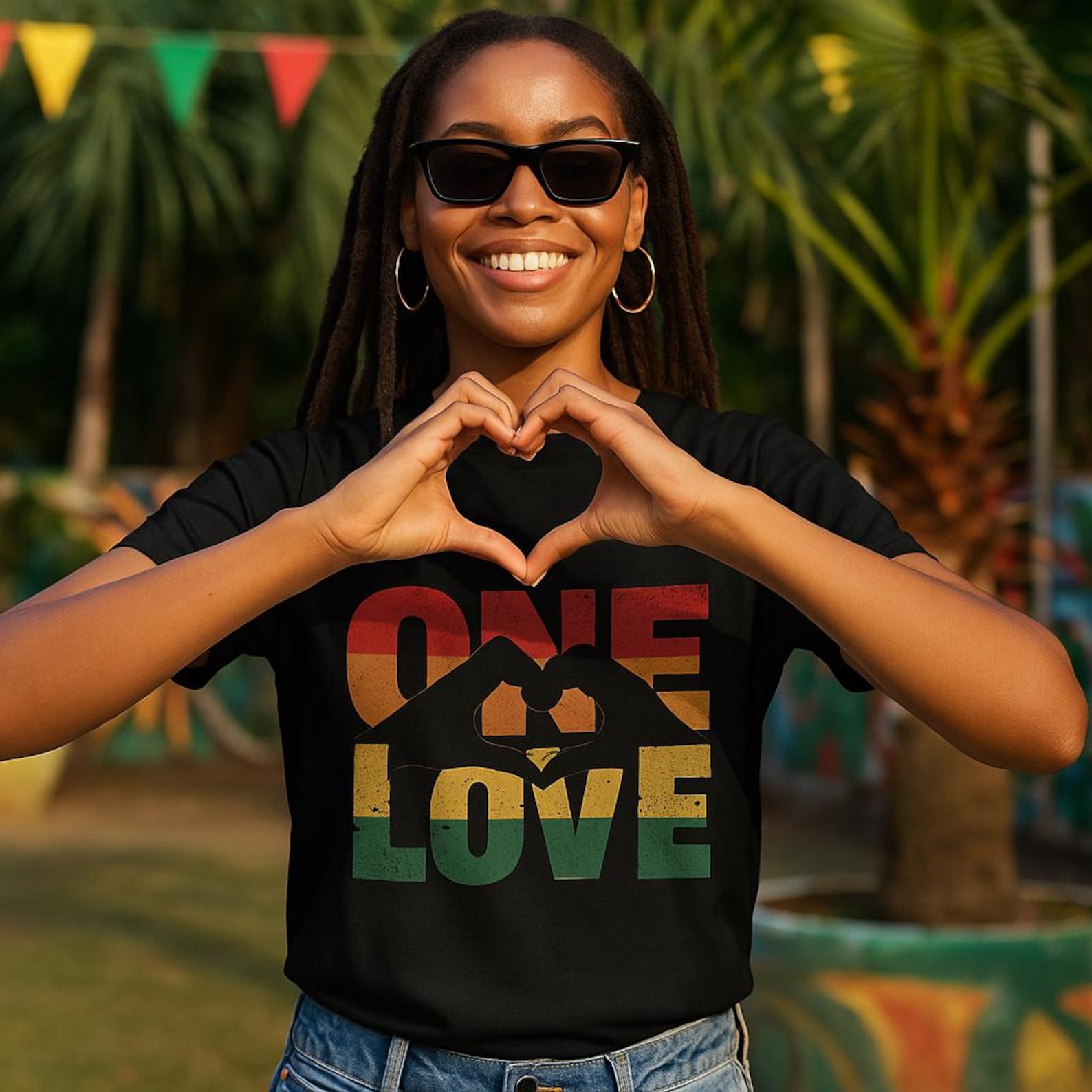 Rasta Vibe One Love Cotton Tee: Festival & Casual Wear XL