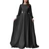 Women White Long Sleeve Pleated Waist Flowy Floor Length Maxi Dress