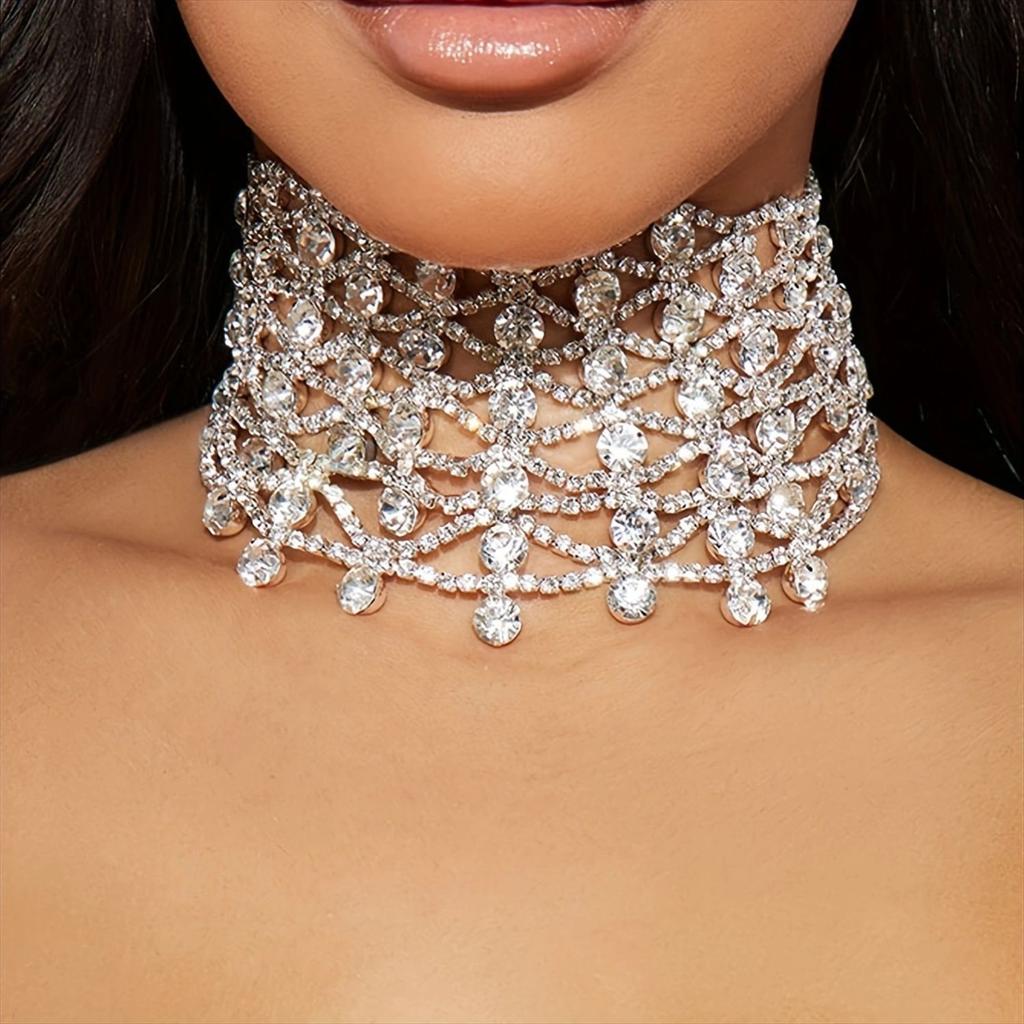 European And American Exaggerated Full Diamond Fringed Neck Chain Super Flash Light Luxury Temperament Dress Accessories Bridal Wedding Dress Evening